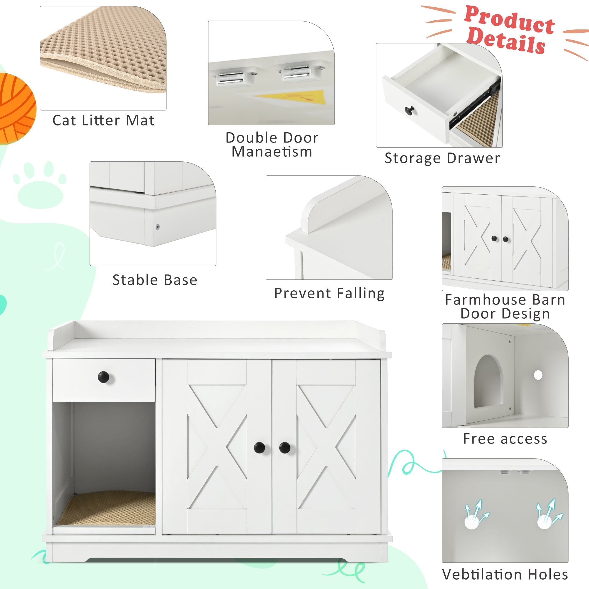 Cat Litter Box Enclosure, Litter Box Furniture Hidden with Cat Litter